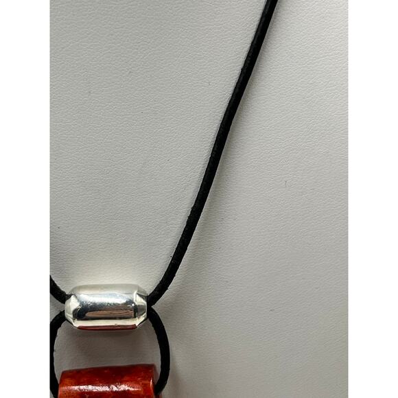 Silpada Sterling Silver Black Leather Cardinal Rule Coral Pendant Necklace N0965 - Picture 5 of 11